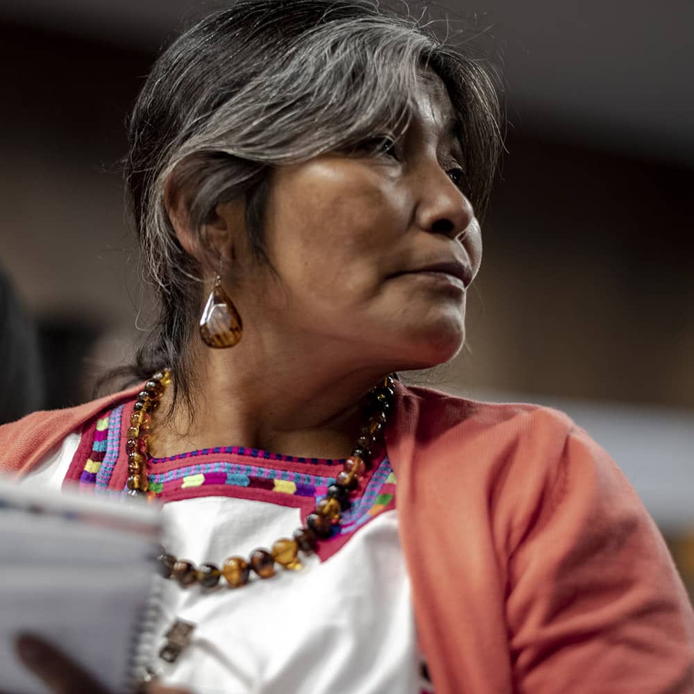 An Indigenous woman looks up during a FIRE training in Mexico