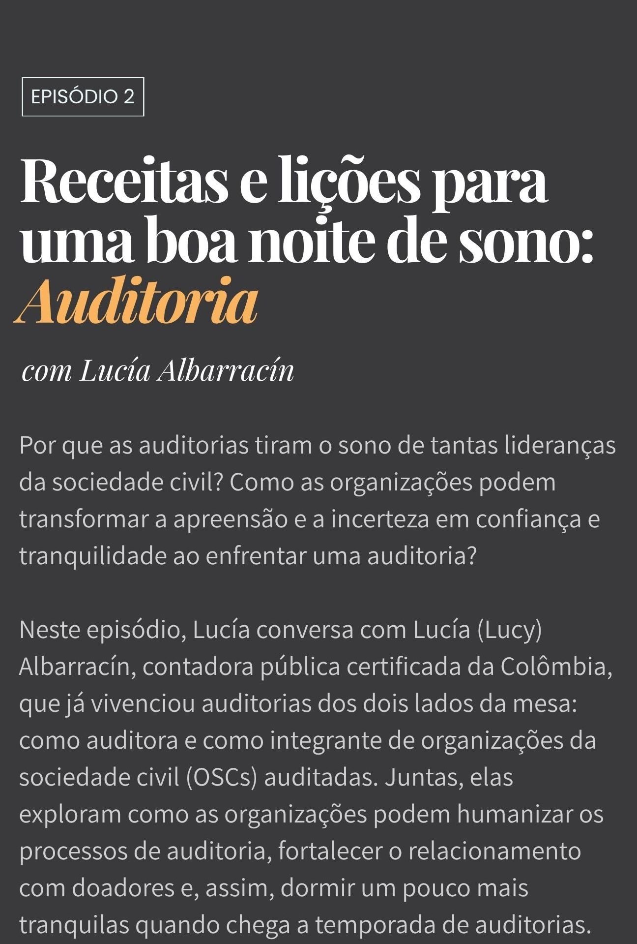 Receitas e lições para uma boa noite de sono: Auditoria