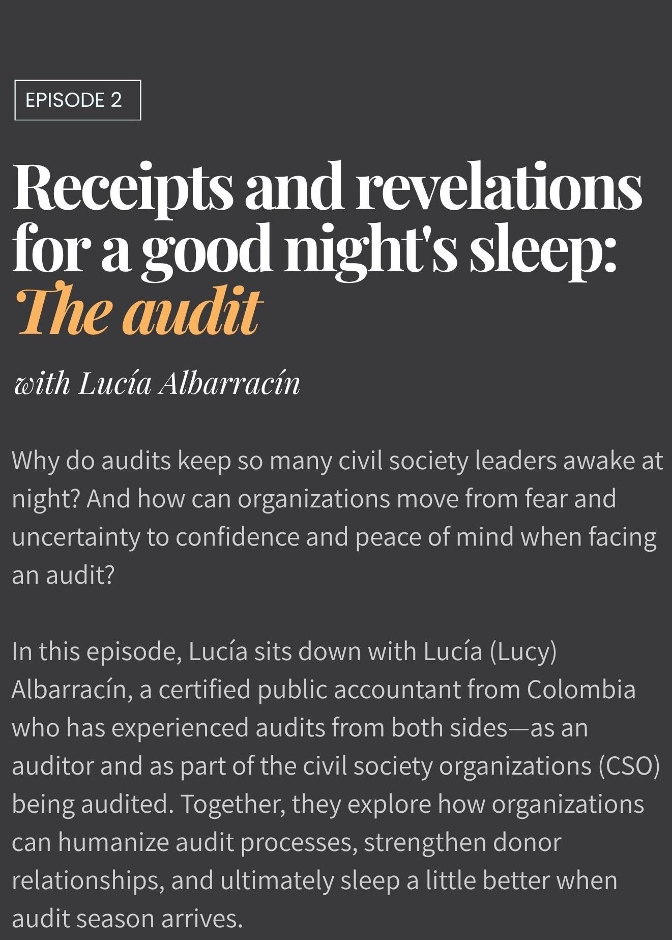 Receipt and revelations for a good night's sleep: The audit