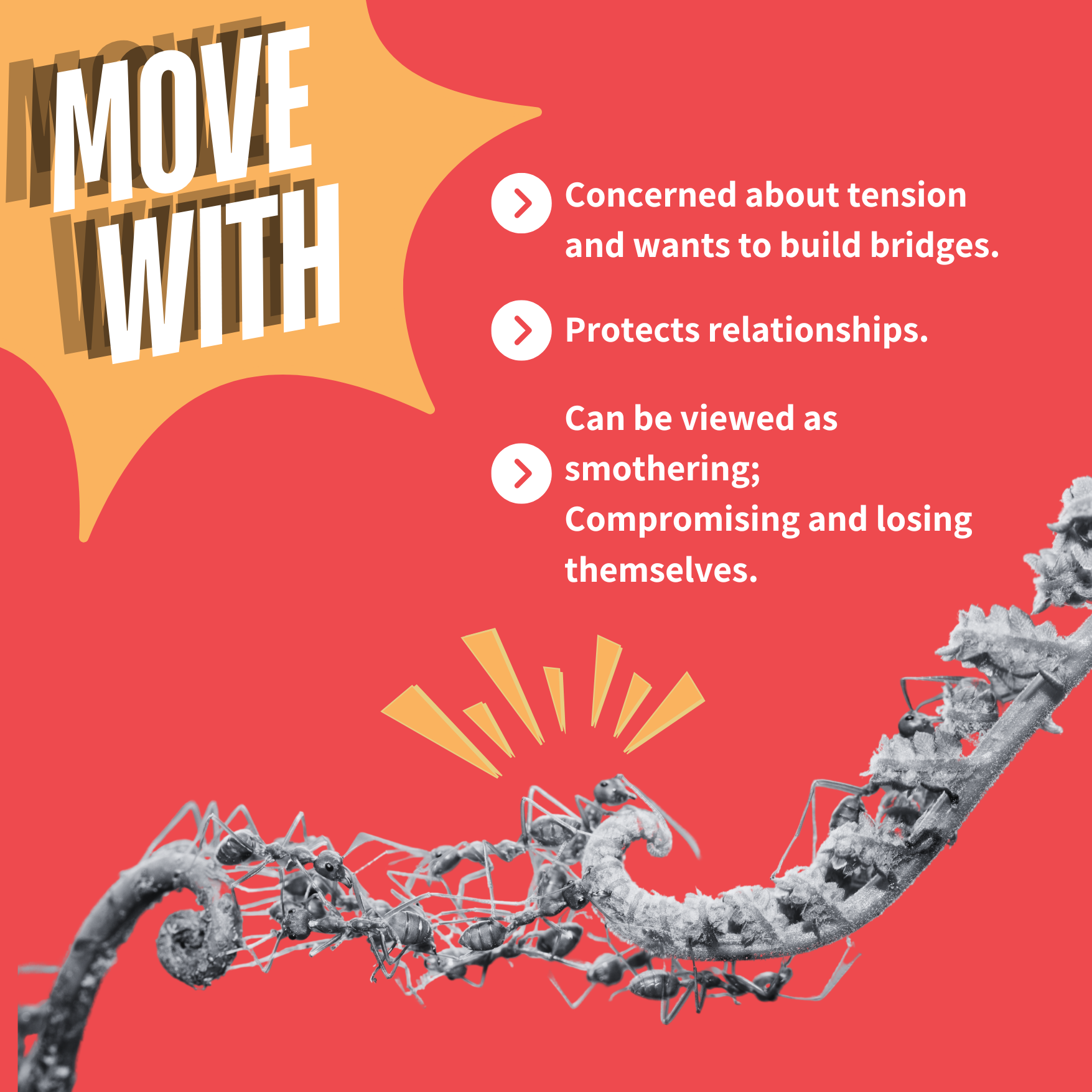 Do you move with conflict, like ants working together?