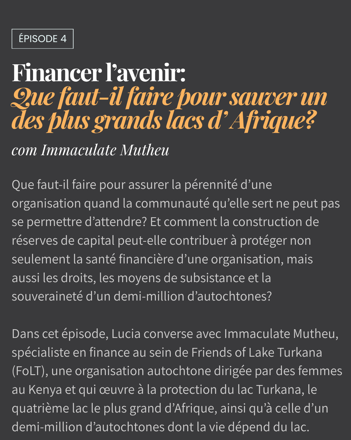 Financer l’avenir: Que faut-il faire pour sauver un des plus grands lacs d’ Afrique?