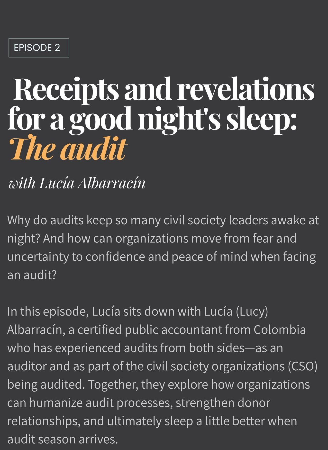 Receipt and revelations for a good night's sleep: The audit